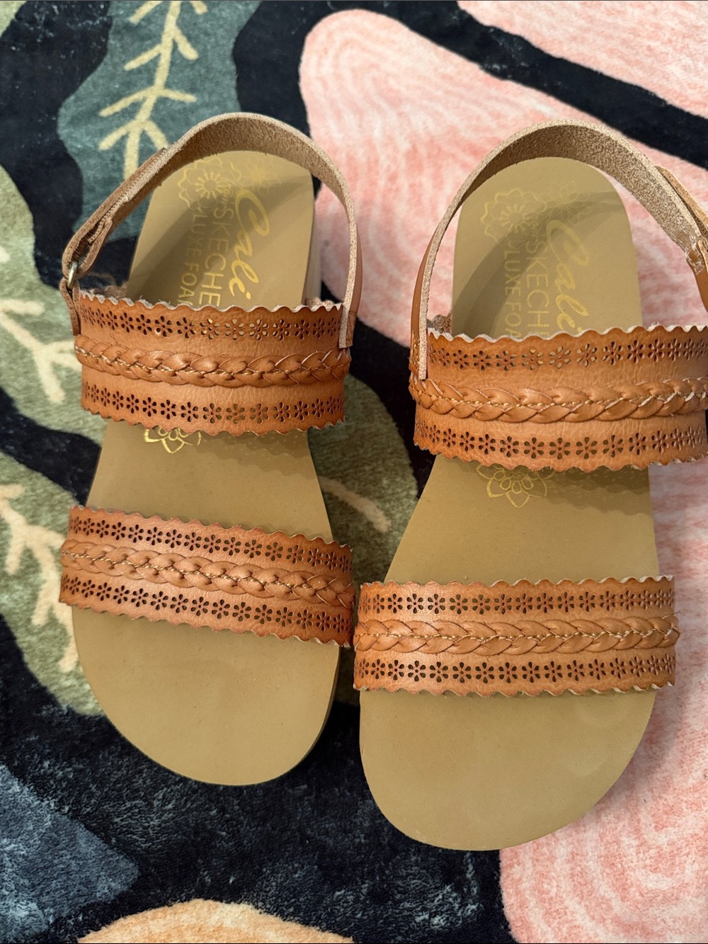 Skechers Cali LuxefoamWomen's Cognac Braided & Scalloped Strap Sandal 7 - Picture 2 of 7